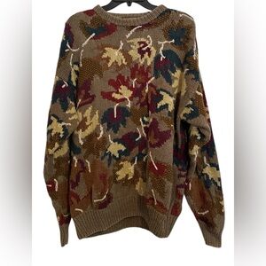 Vintage Zeidler Sweater Size Mens Large Coogi Style Knit Long Sleeve Leaves